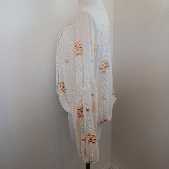 The Wallflower Boho Blouse Embroidered Lace Cream Orange Womens Large - Picture 6 of 12